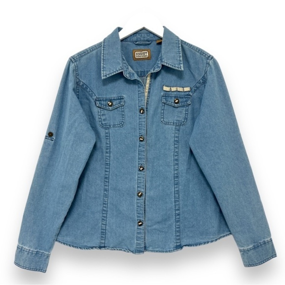 32 CE Schmidt Denim Shirt Roll Tab Sleeve Button Up Women Large
